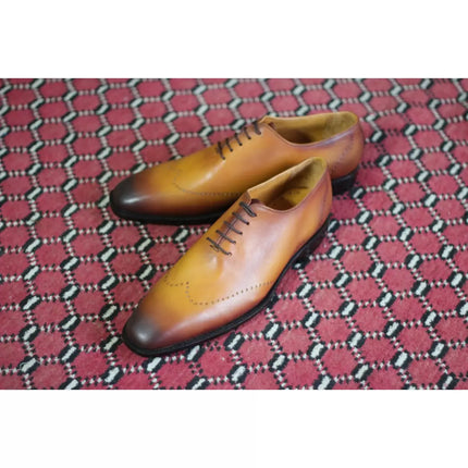 Handmade Men Tan Brown Lace Up Formal Dress Shoes, Men Brown Leather Brogue Oxfords Shoes