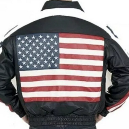 Men’s Handmade USA Flag Jackets with Black Backs Genuine Leather Jackets For Men