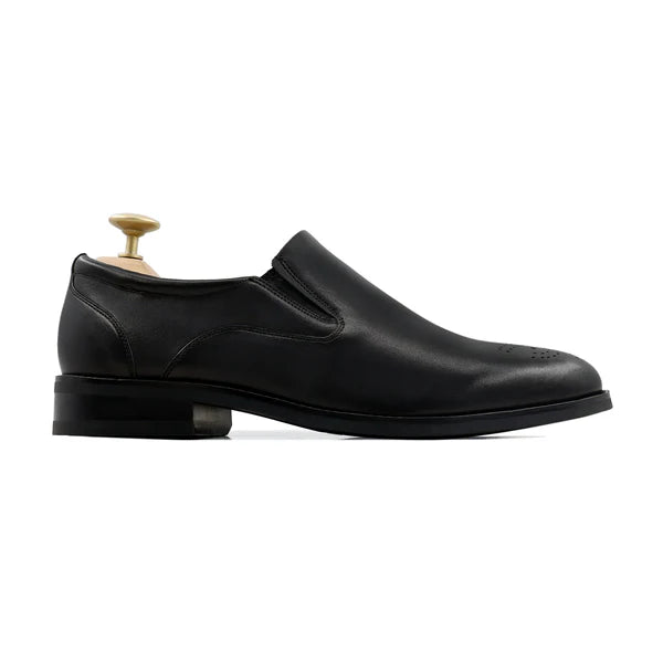 Handmade Men Black Brogue Moccasins Leather Dress Shoes, Slip Ons Loafers