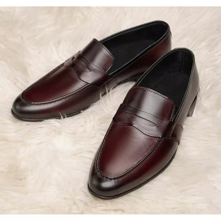 New Men Classy Burgundy Moccasins Dress Shoes, Men Brown Leather Slip Ons Moccasins