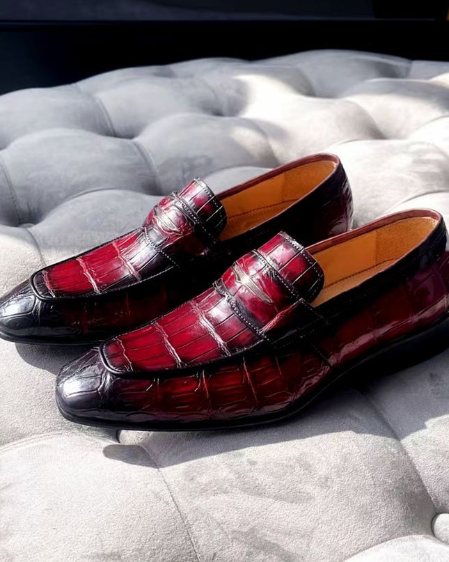 Handmade Shaded Burgundy Leather Slip Ons Shoes, Men Formal Moccasins Dress Shoe