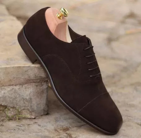 Handmade Men’s Dark Brown Lace Up Business Dress Shoes, Real Suede Office Shoes.