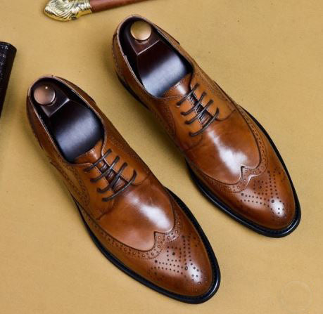 Handmade Men’s Brown Wing Tip Brogue Derby Lace Up Business Dress Shoes, Real Leather Office Shoes.