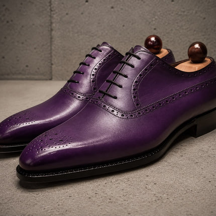 Handmade men purple leather lace up brogue office shoes, Dress shoes for mens