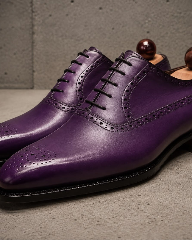 Handmade men purple leather lace up brogue office shoes, Dress shoes for mens