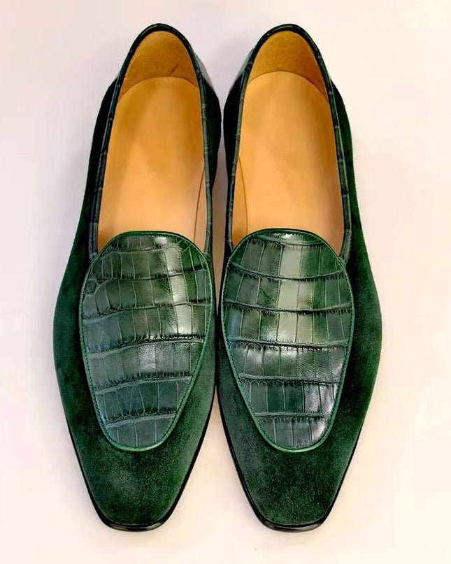 Handmade Dark Green Leather Slip Ons, Men Formal Penny Loafer Dress Shoes
