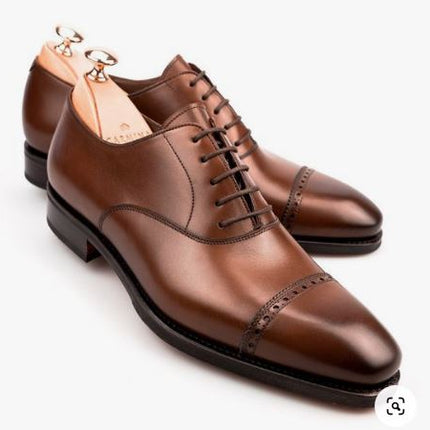 Handmade Men’s Brown Brogue Lace Up Business Dress Shoes, Real Leather Office Shoes.