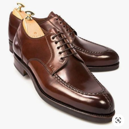 Handmade Men’s Brown Derby Lace Up Strap Business Dress Shoes, Real Leather Office Shoes.