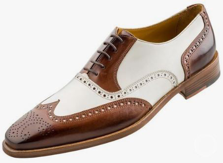 Handmade Men’s Two Tone Wing Tip Brogue Lace Up Business Dress Shoes, Real Leather Office Shoes.