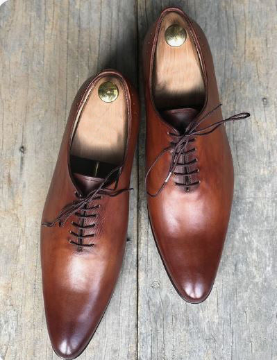 Handmade Men’s Dark Brown Lace Up Formal Dress Shoes, Real Leather Office Shoes.