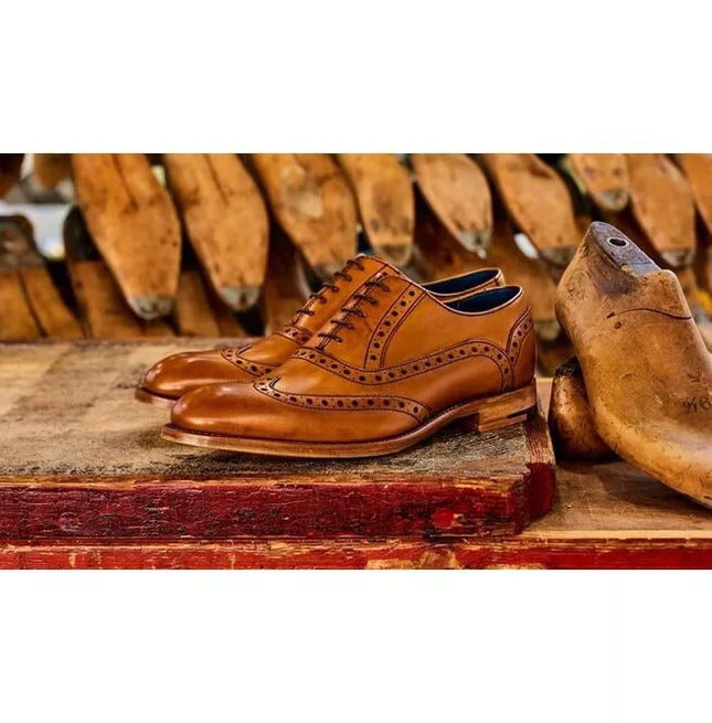 Handmade Men’s Brown Wing Tip Brogue Lace Up Business Real Leather Shoes