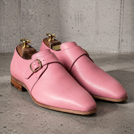 Handmade pink single monk strap formal men shoes, Office shoes for mens