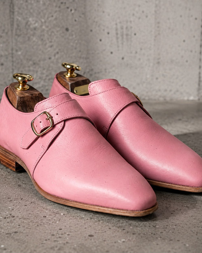 Handmade pink single monk strap formal men shoes, Office shoes for mens