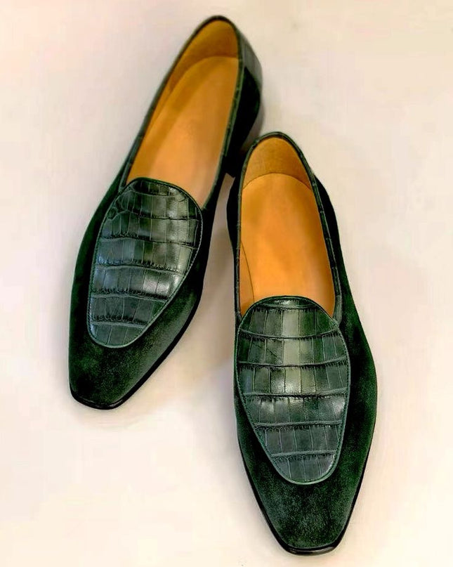 Handmade Dark Green Leather Slip Ons, Men Formal Penny Loafer Dress Shoes