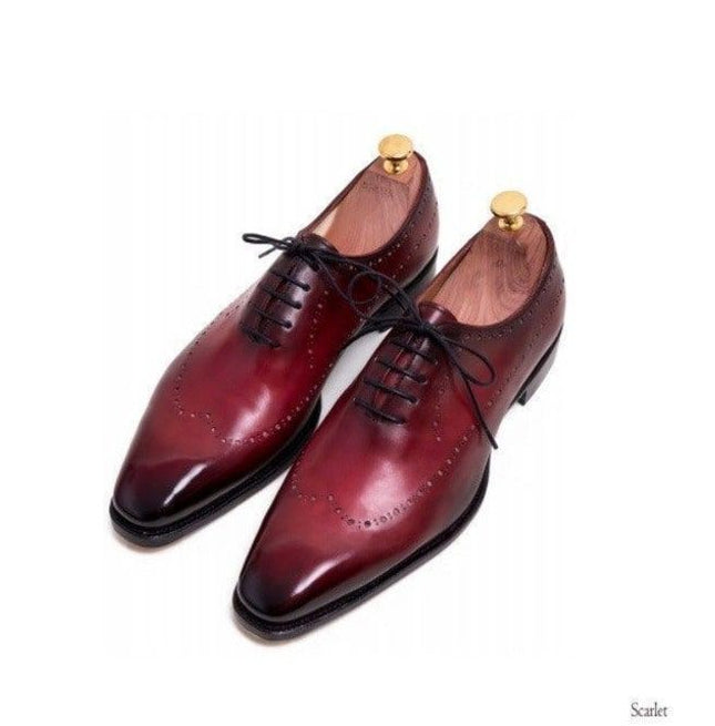 Handmade Men Burgundy Brogue Formal Shoes, Burgundy Dress Shoes
