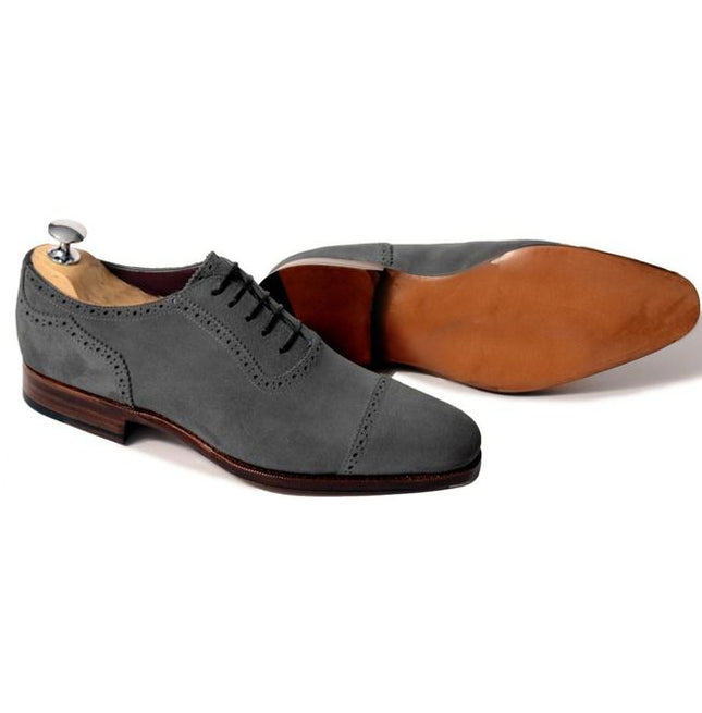Handmade Men Dark Gray Oxford Shoes, Suede Leather Shoes, Shoes