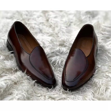 Handmade Mens Brown Leather Moccasins Loafer Dress Shoes, Men Penny Loafer