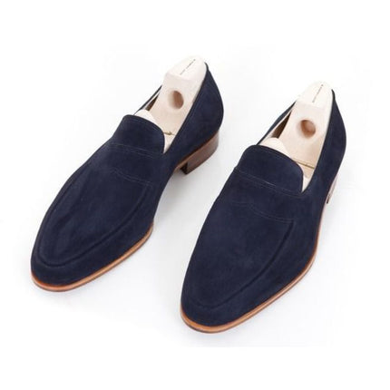 Handmade Men Navy Blue Suede Shoes Moccasins, Blue Casual Shoes Slip On