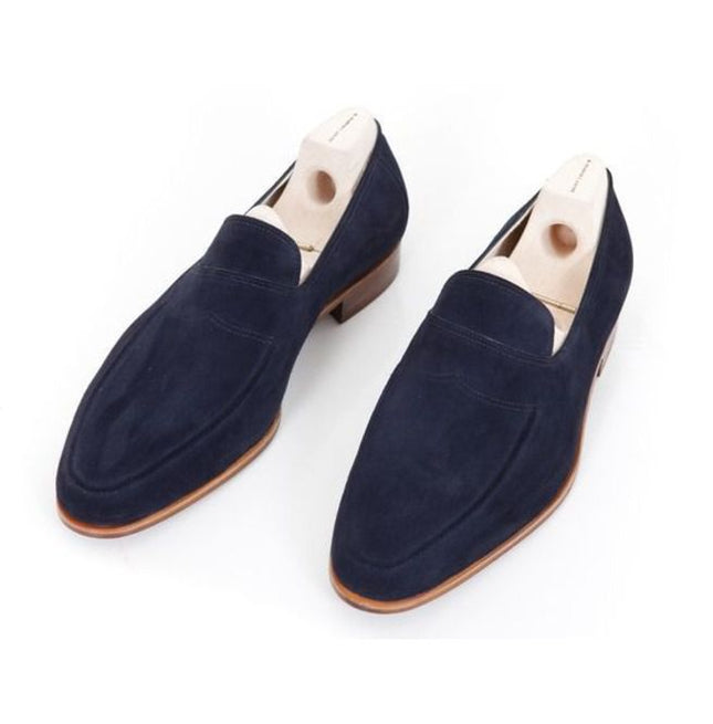 Handmade Men Navy Blue Suede Shoes Moccasins, Blue Casual Shoes Slip On
