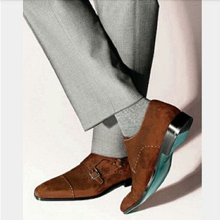Men Black Color Formal Double Monk Shoes, Classic Suede Dress Shoes