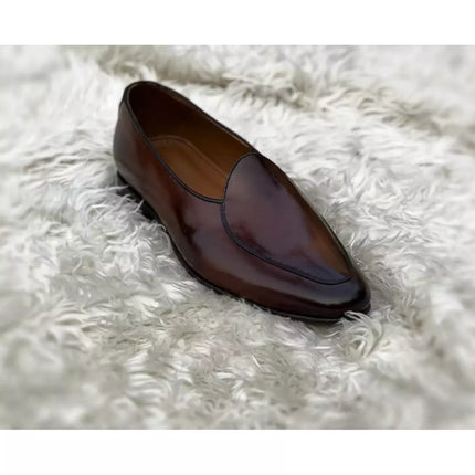 Handmade Mens Brown Leather Moccasins Loafer Dress Shoes, Men Penny Loafer