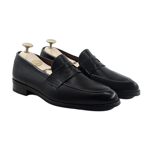 Handmade Men Classic Black Moccasins Calf Leather Dress Shoes, Slip Ons Shoes