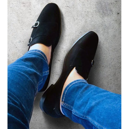 Handmade Men Monk Strap Shoes, Suede Shoes, Brown Shoes, Formal Shoes