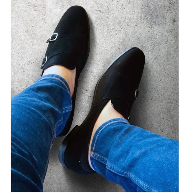 Handmade Men Monk Strap Shoes, Suede Shoes, Brown Shoes, Formal Shoes