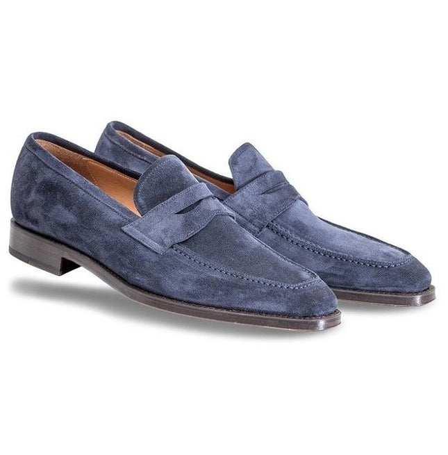 Handmade Men Navy Blue Suede Moccasins Loafer Shoes, Suede Shoes