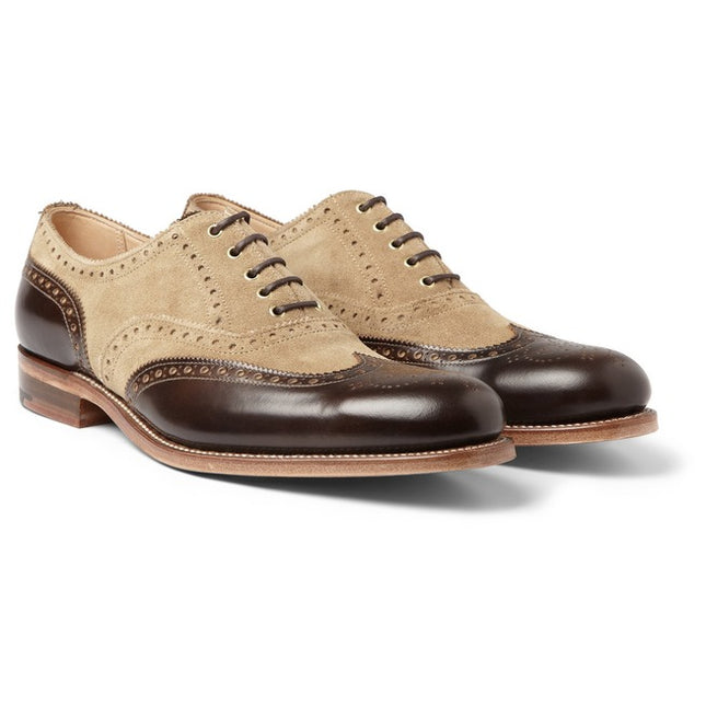 Handmade Men Two Tone Leather Formal Shoes, New Beige And Brown Shoes