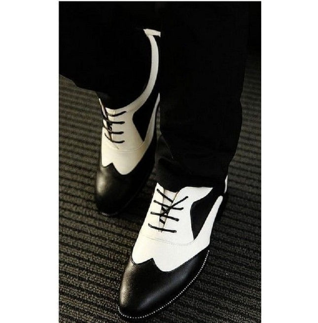 Handmade Mens Spectator Shoes, Men Black And White Lace Up Shoes