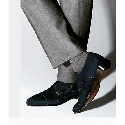 Handmade Men Monk Strap Shoes, Suede Shoes, Navy Blue Dress Shoes
