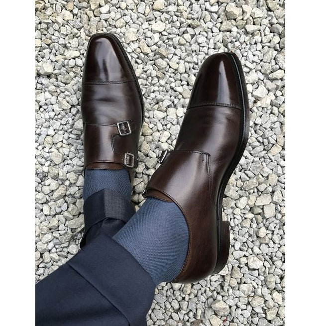 Men Oxford Formal Monk Leather Shoes, Dark Brown Leather Dress Shoes
