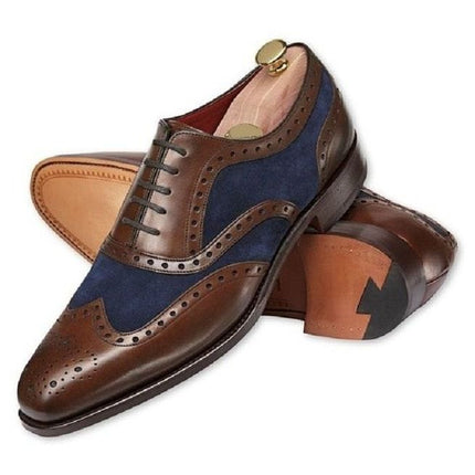 Handmade Men Two Tone Wing Tip Brogue Formal Shoes, Dress Shoes
