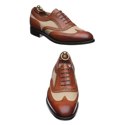 Handmade Men Formal Two Tone Wing Tip Shoes Brown and Beige Dress Shoes