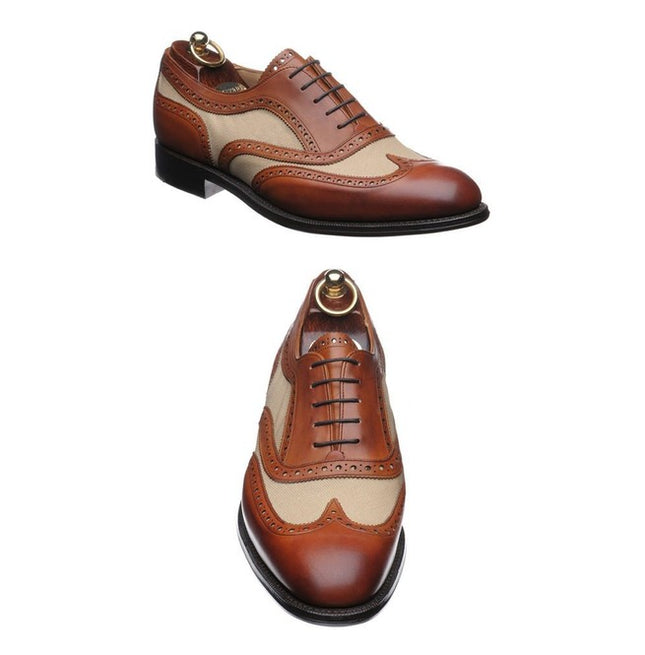 Handmade Men Formal Two Tone Wing Tip Shoes Brown and Beige Dress Shoes