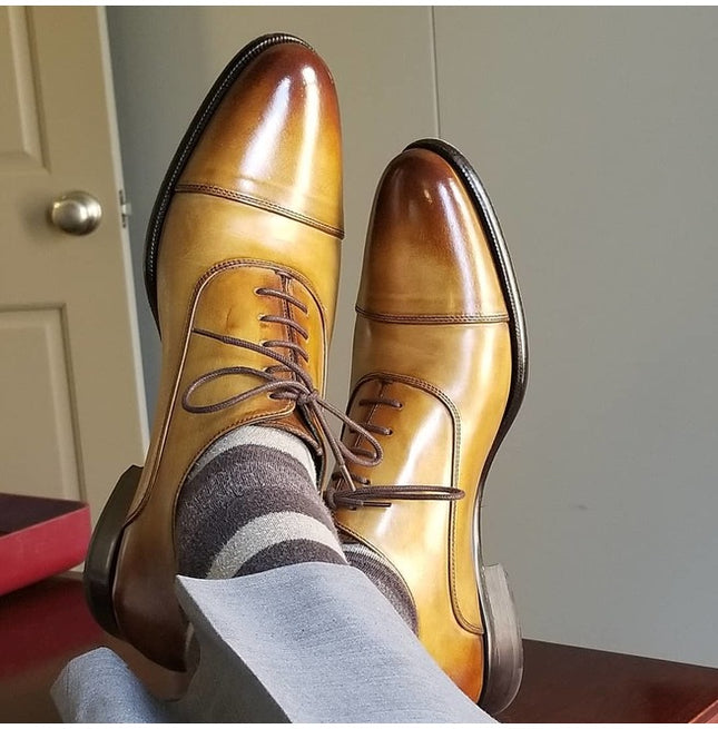 Handmade Mens Tan Color Leather Oxfords Shoes Mens Tan Color Leather Dress