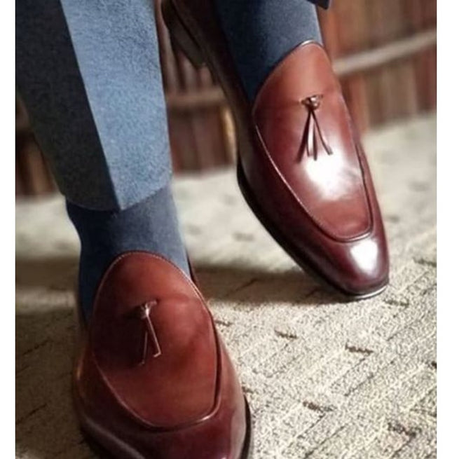 Handmade Men Brown Leather Dress Shoes Moccasins, Brown Leather Shoes