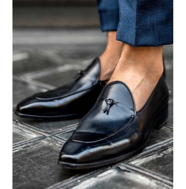 Handmade Men Black Leather Dress Shoes Moccasins, Black Leather Shoes