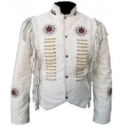 Handmade Cowboy Suede Leather Jacket Western Coat Fringes Beads Jacket