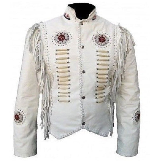 Handmade Cowboy Suede Leather Jacket Western Coat Fringes Beads Jacket