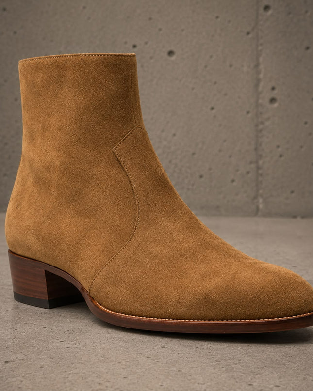 Handmade brown suede ankle pull on formal boots, Party boots for mens