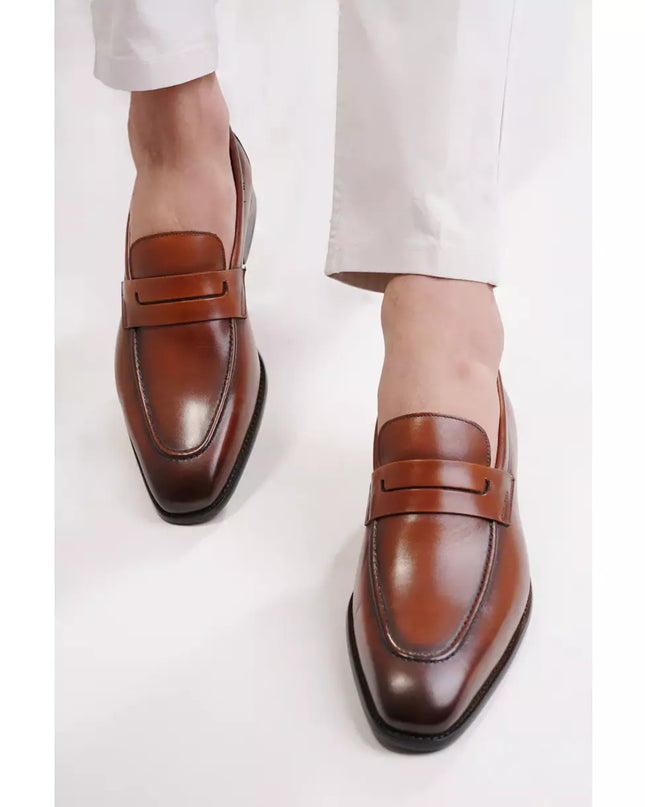 Handmade Mens Brown Leather Moccasins Loafer Dress Shoes