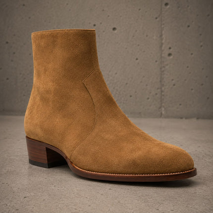 Handmade brown suede ankle pull on formal boots, Party boots for mens