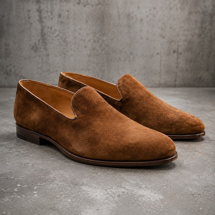 Handmade mens brown suede party loafers shoes, Men slip ons penny shoes