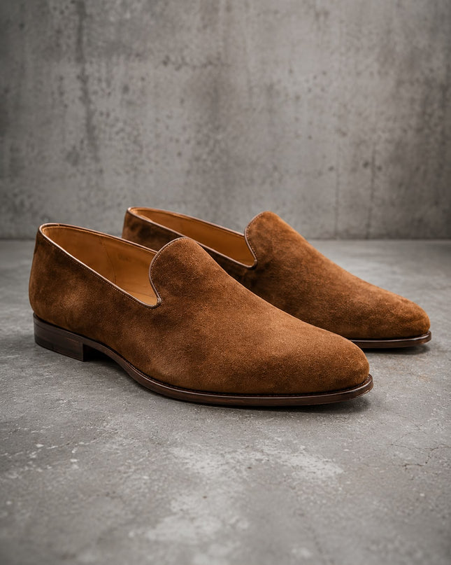 Handmade mens brown suede party loafers shoes, Men slip ons penny shoes