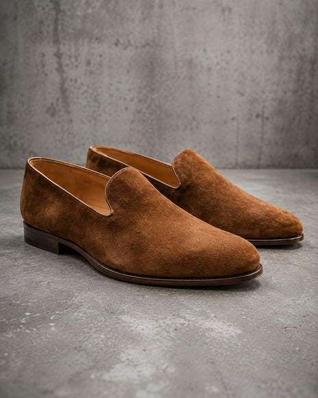 Handmade mens brown suede party loafers shoes, Men slip ons penny shoes