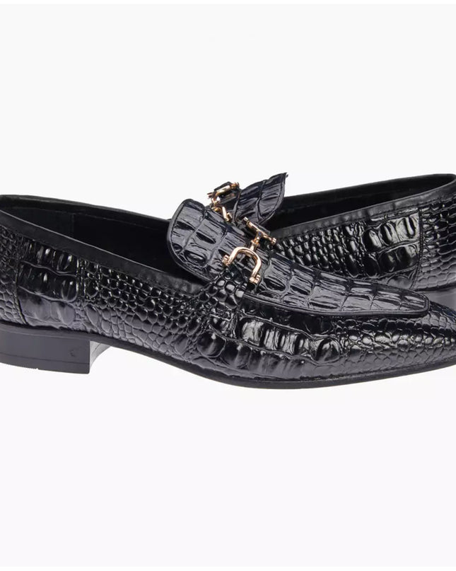 New Alligator Textured Leather Handmade Slip Ons Dress Shoes, Men Black Leather Moccasins