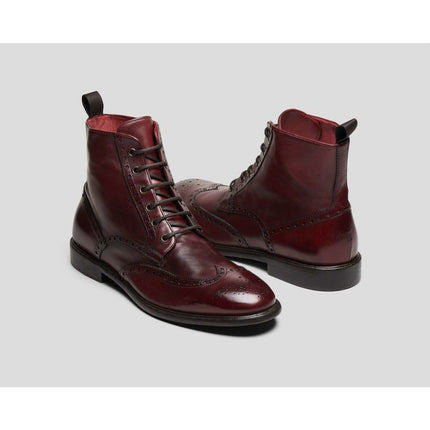 Handmade Men Burgundy Lace Up Boots, Ankle Leather Boots, Boots