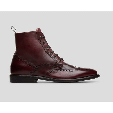 Handmade Men Burgundy Lace Up Boots, Ankle Leather Boots, Boots